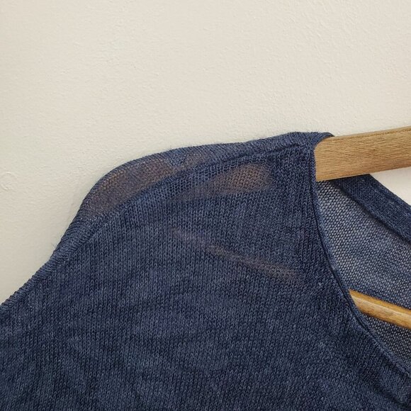 Pure J. Jill Womens Navy Blue Linen Blend Blouse Top Size L Floral Short Sleeve - Picture 8 of 16